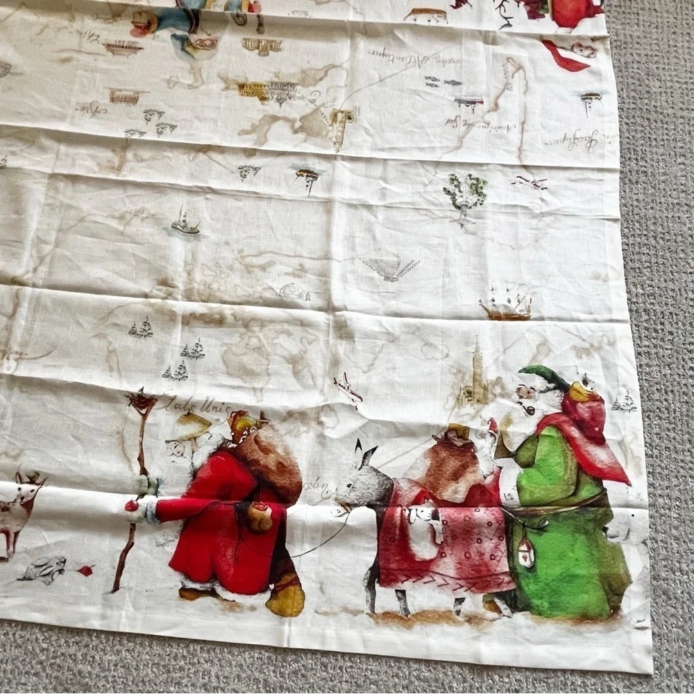 Tessitura Toscana Telerie Firenze Linen Tablecloth 90x63 Christmas Old World Map